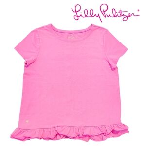 Lilly Pulitzer Pink Ruffle Hem Girls Kids Shirt Short Sleeve Size XL (12-14)